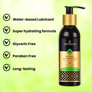 Sensuva Natural Water Based Lube - Personal Lubrication For Couples Pleasure | Flavored Lubricant Sex Gel For Women & Men - Apple Candy (4 Fl Oz)