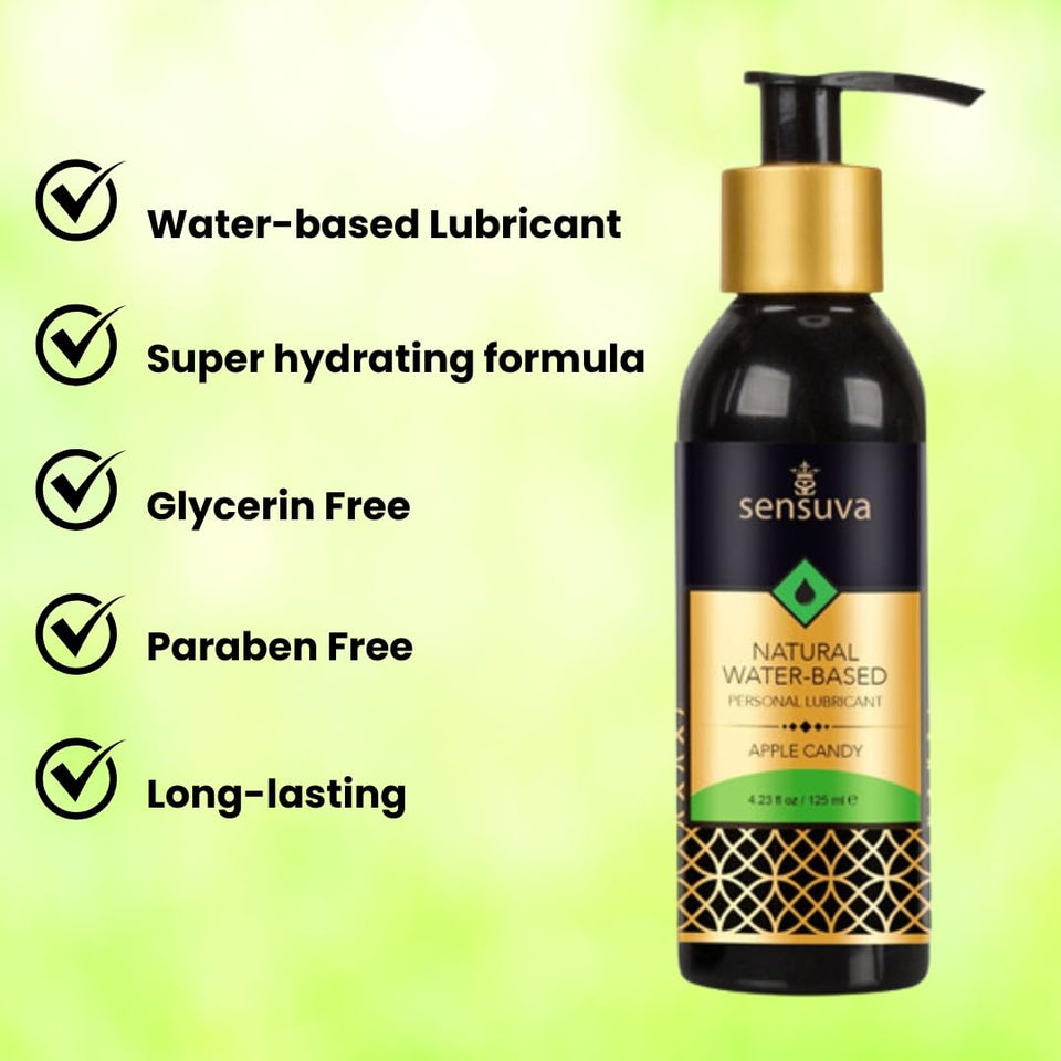 Sensuva Natural Water Based Lube - Personal Lubrication For Couples Pleasure | Flavored Lubricant Sex Gel For Women & Men - Apple Candy (4 Fl Oz)
