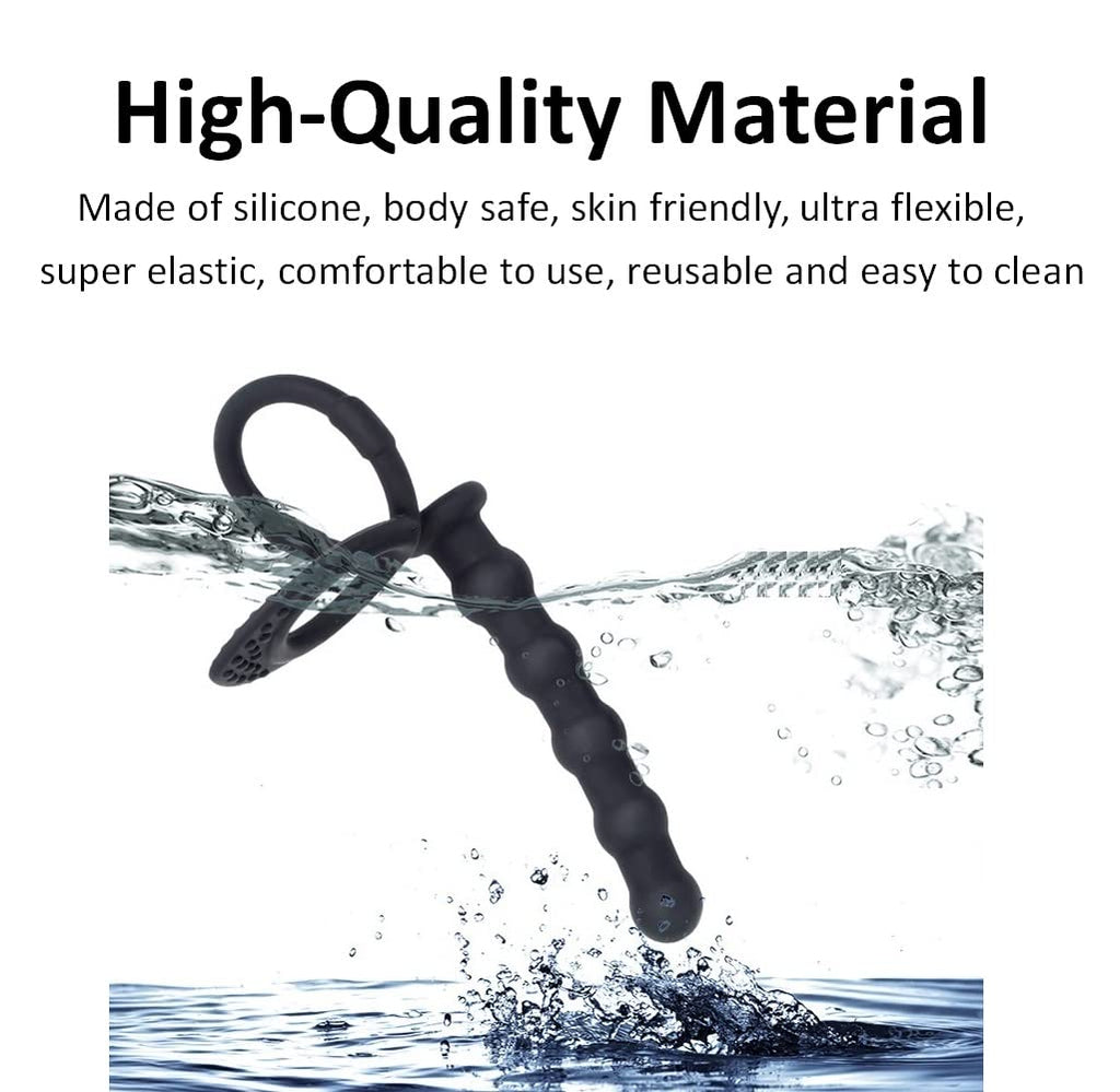 Silicone Strap On Penis Butt Plug, Anal Beads with Cock Ring, Delay Ejaculation Anus Plug Adult Massager Double Penetration Dild