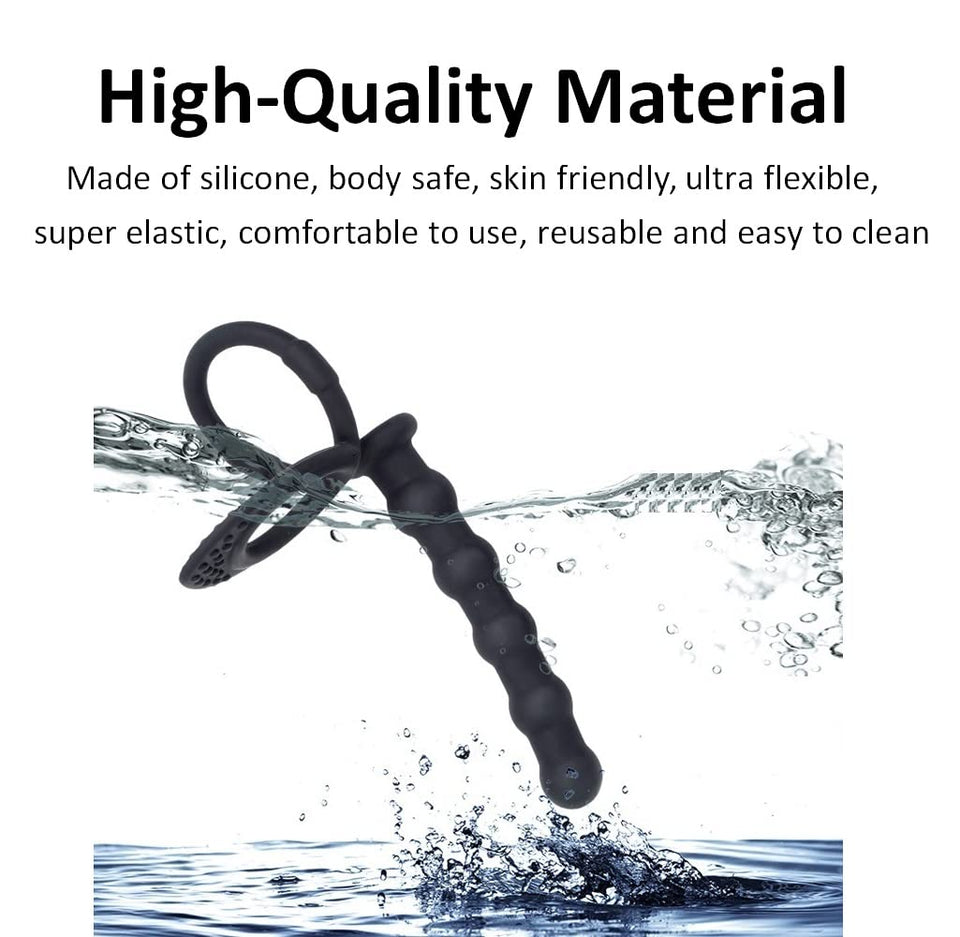 Silicone Strap On Penis Butt Plug, Anal Beads with Cock Ring, Delay Ejaculation Anus Plug Adult Massager Double Penetration Dild
