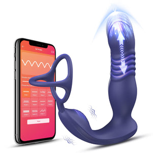 Thrusting Anal Vibrator Prostate Massager - BEBEBEER APP Remote Anal Sex Toy with Dual Penis Rings for Men Masturbators - 9 Thru
