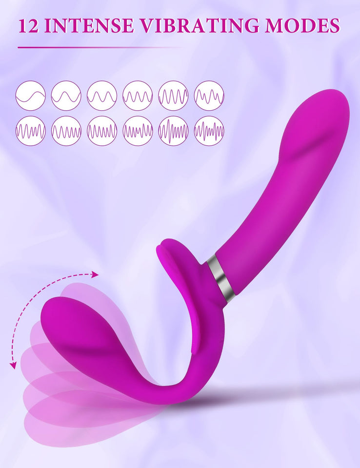 Kocapink Strapless Strap On Dildo G-spot Vibrator, Double Ended Vibrating Lesbian Sex Toys, Clitoral Stimulator with 12 Vibratio