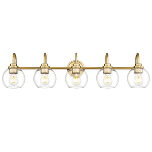 Audickic Bathroom Light Fixtures, 5-Light Brushed Gold Vanity Lights With Globe Clear Glass, 35 Inch Champagne Bronze Vanity Lig