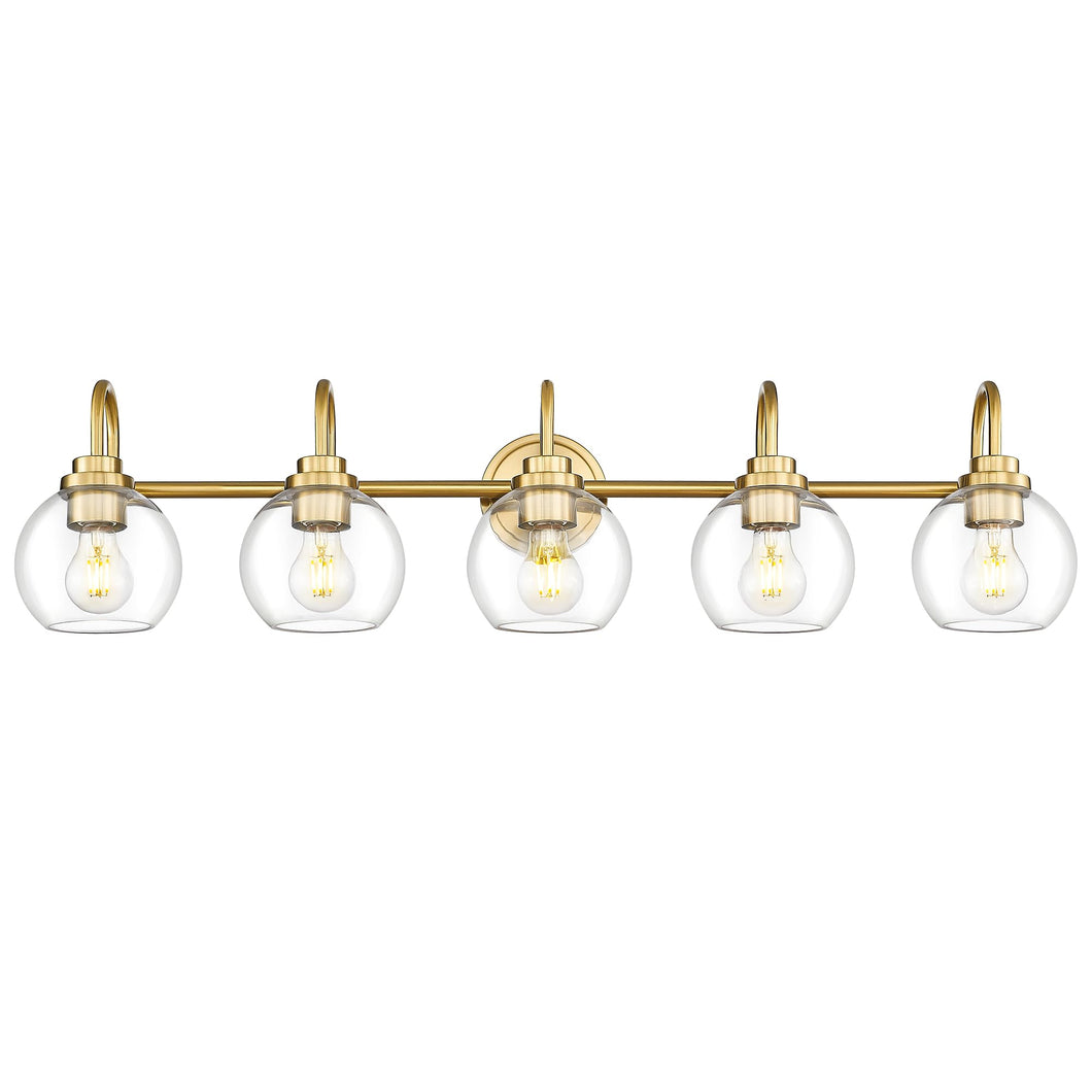 Audickic Bathroom Light Fixtures, 5-Light Brushed Gold Vanity Lights With Globe Clear Glass, 35 Inch Champagne Bronze Vanity Lig
