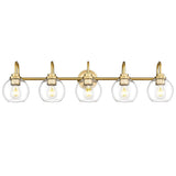 Audickic Bathroom Light Fixtures, 5-Light Brushed Gold Vanity Lights With Globe Clear Glass, 35 Inch Champagne Bronze Vanity Lig