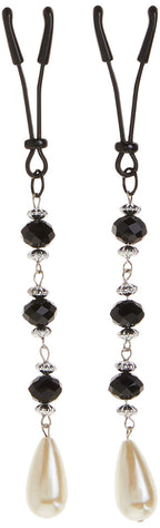 Bijoux De Nip Nipple Clamp Short Tweezer Black Beads Pearl Drop