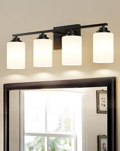 Aslainy Black Bathroom Light Fixtures, 3-Light Bathroom Vanity Lighting Fixtures Over Mirror With Milky White Glass Shades, Mode