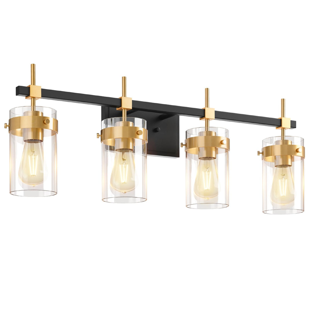Amico Vanity Lights For Bathroom, 4-Lights Bathroom Light Fixture Over Mirror For Bath Glass Shade Light, Wall Sconce Lighting F