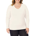 Cuddl Duds Womens Softwear with Stretch Long Sleeve V-Neck, Lightweight Comfort, Ultra-Soft Fabric, Ideal for Layering, Ivory, 