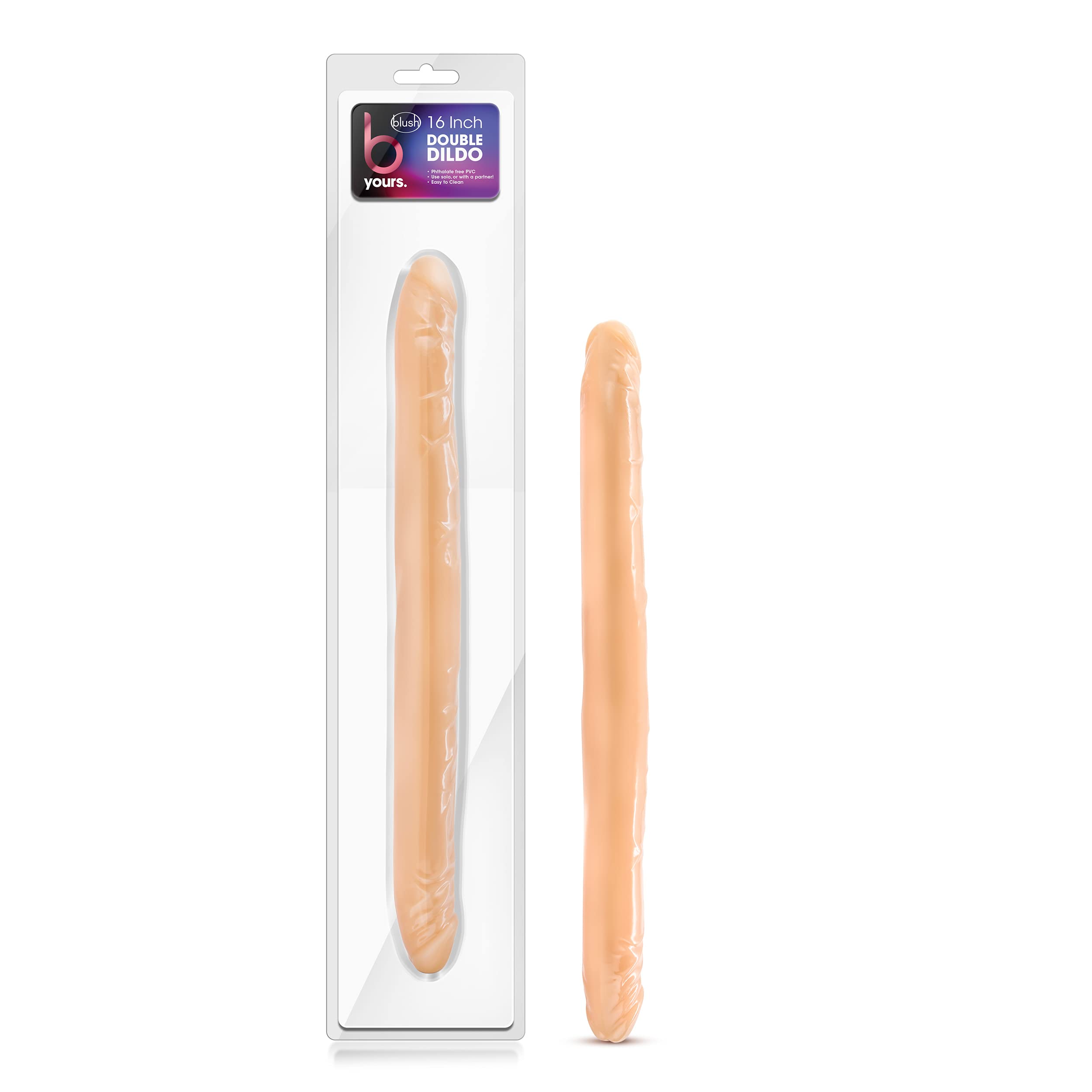 Blush B Yours 16 Long Realistic Double Dildo, 1.5 Wide Soft Flexible Anal & Vaginal Cock Sex Toy for Double Penetration Pleasure