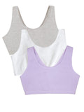 Fruit of the Loom Cotton Tank Bra for Women-Ultimate Comfort & Breathable Fit, Lilac Whisper/White/Grey Heather