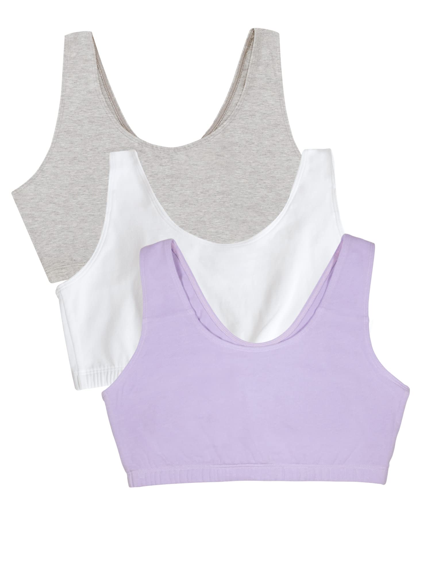 Fruit of the Loom Cotton Tank Bra for Women-Ultimate Comfort & Breathable Fit, Lilac Whisper/White/Grey Heather
