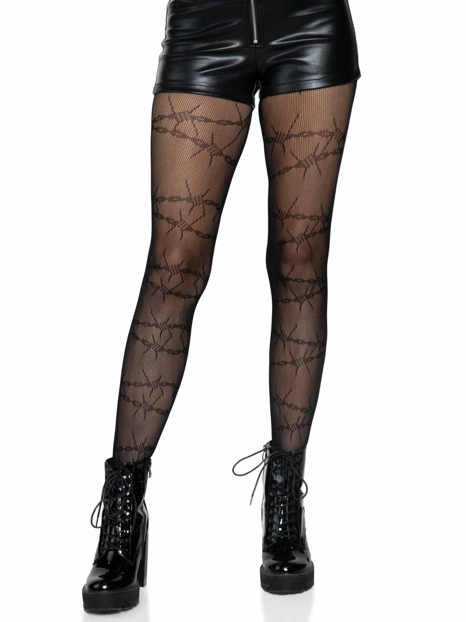 Barbed wire fishnet tights.