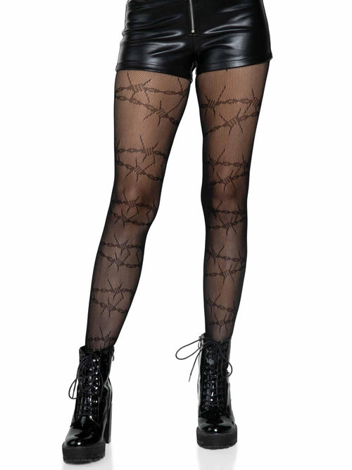 Barbed wire fishnet tights.