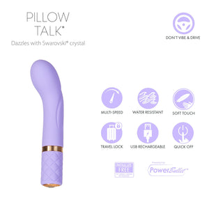 Pillow Talk Racy Mini Vibrator, Flexible For Optimal G-Spot Stimulation, Incremental Speed Control For Precise Power With Swarov