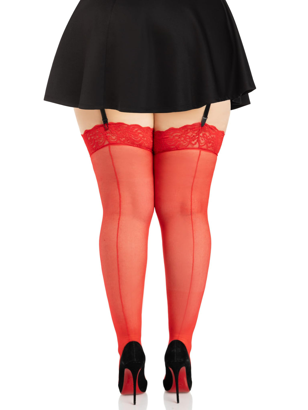 Sheer Lace Top Backseam Thigh Highs
