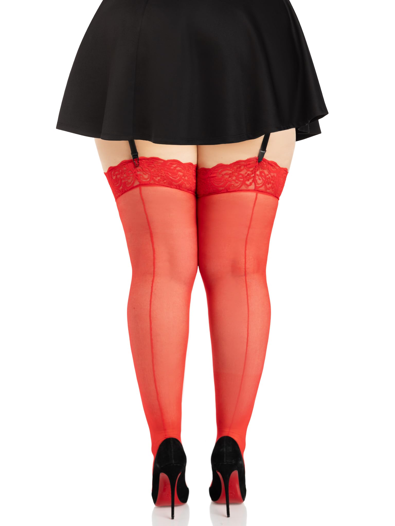 Sheer Lace Top Backseam Thigh Highs