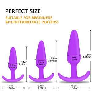 Eastgoal Adult Anal Sex Toys, Set of 3 Silicone Taper Sized Butt Plug Training Kits (Purple)