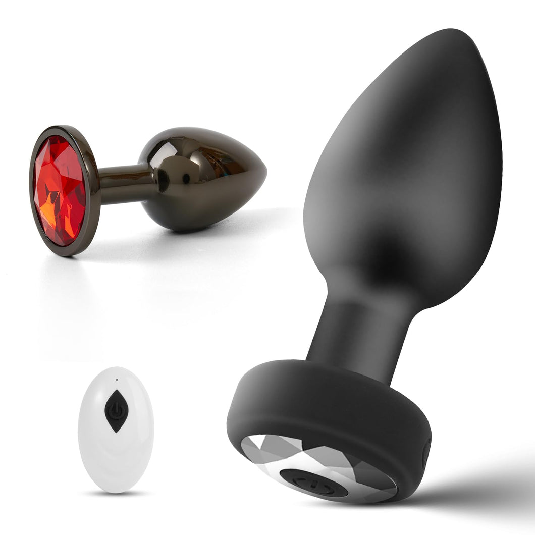 Anal Plug Vibrator with 2Pcs Butt Plug,Wireless Remote Control 10 Frequency Vibration,Small Butt Plug for Female Male Prostate M