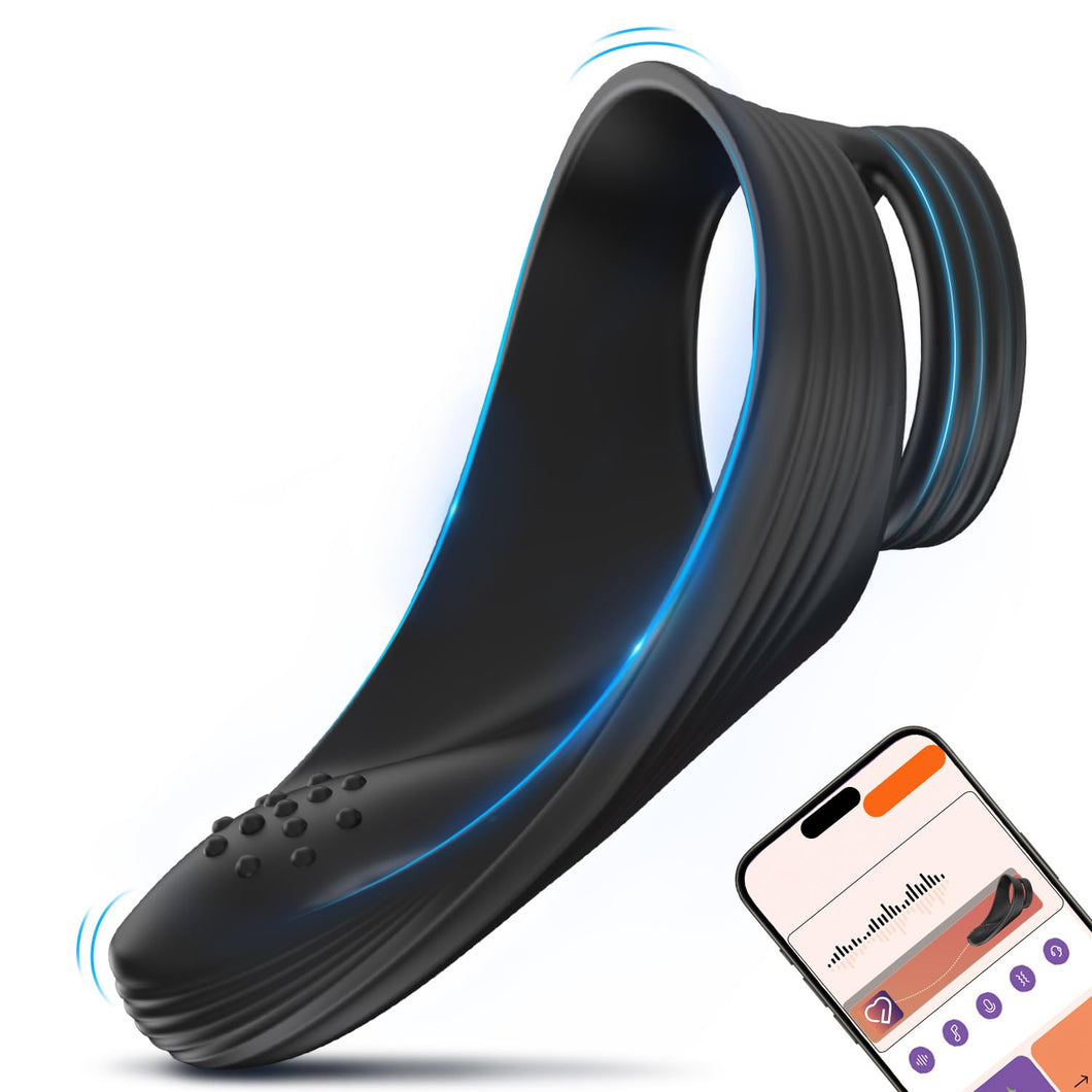 Vibrating Cock Ring with Taint Teaser, Penis Ring Erection Enhancing Vibrator Couples Sex Toys for Men, APP Remote Control Adult