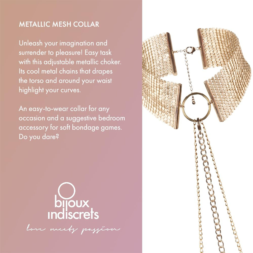 Bijoux Indiscrets Desir Metallique BDSM Collar with Golden Belly Chains for The Waist - Golden Collar Necklace for Girls - Adjus