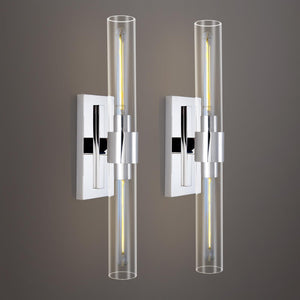 Bathroom Vanity Light Fixtures, Glass Tube Wall Sconces Set Of 2, Nickel Coloured Base, Bathroom Wall Lights, Bedroom Bedside Wa