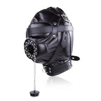 Full Face Mask Head Hood Faux Leather Open Mouth Bondage Restraints Face Mask with Lid, Fetish BDSM SM Game Blindfold, Full Head