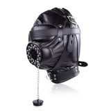Full Face Mask Head Hood Faux Leather Open Mouth Bondage Restraints Face Mask with Lid, Fetish BDSM SM Game Blindfold, Full Head