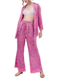 Arssm Satin Pajama Set for Women Silk Pajamas Set 2 Piece Floral Pj Set Long Sleeve Button Down Pjs Sleepwear(RoseRed-L)