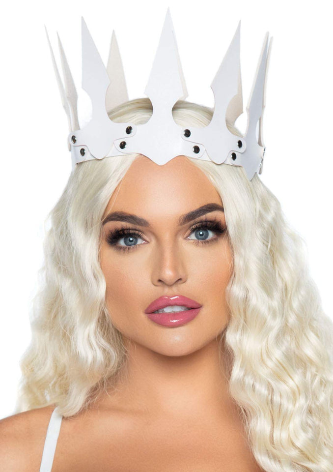 Faux Leather Spiked Crown. - O/S / White