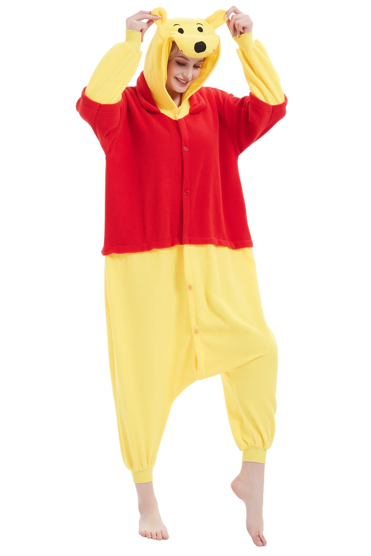 HvnTjvn Animal Onesie adult Unisex One-Piece Pajamas Cosplay Costume Sleepwear for Halloween christmas Women Men (Pooh, Large)
