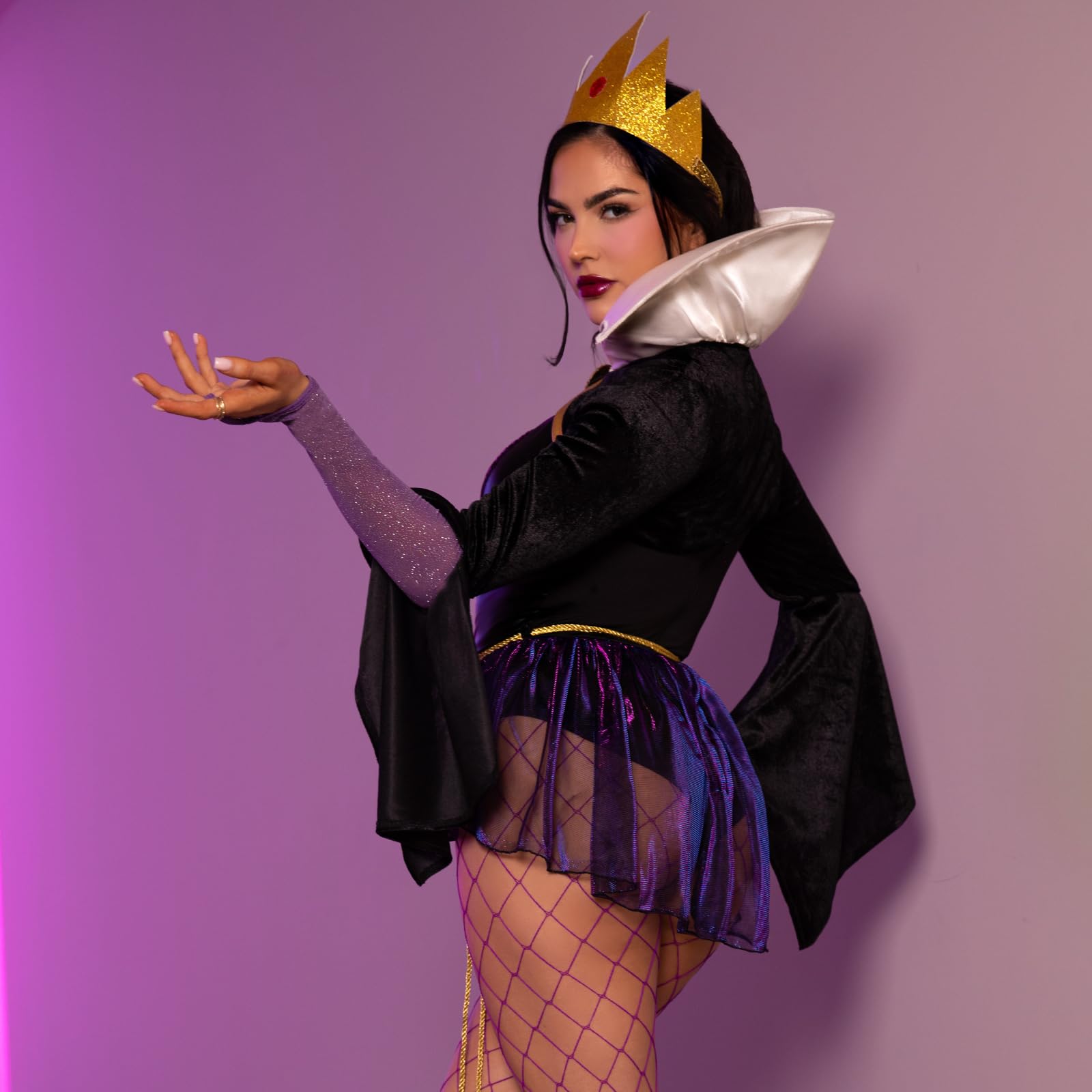 4 PC Poison Apple Queen, includes snap crotch bodysuit with velvet brocade detail and iridescent skirt, velvet shrug with jewel