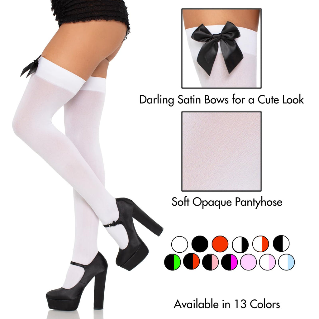 Nylon Over The Knee W/Bow O/S White/Black