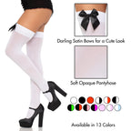 Nylon Over The Knee W/Bow O/S White/Black