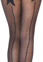 Leg Avenue Woven Bow Sheer Backseam Crotc Black Color