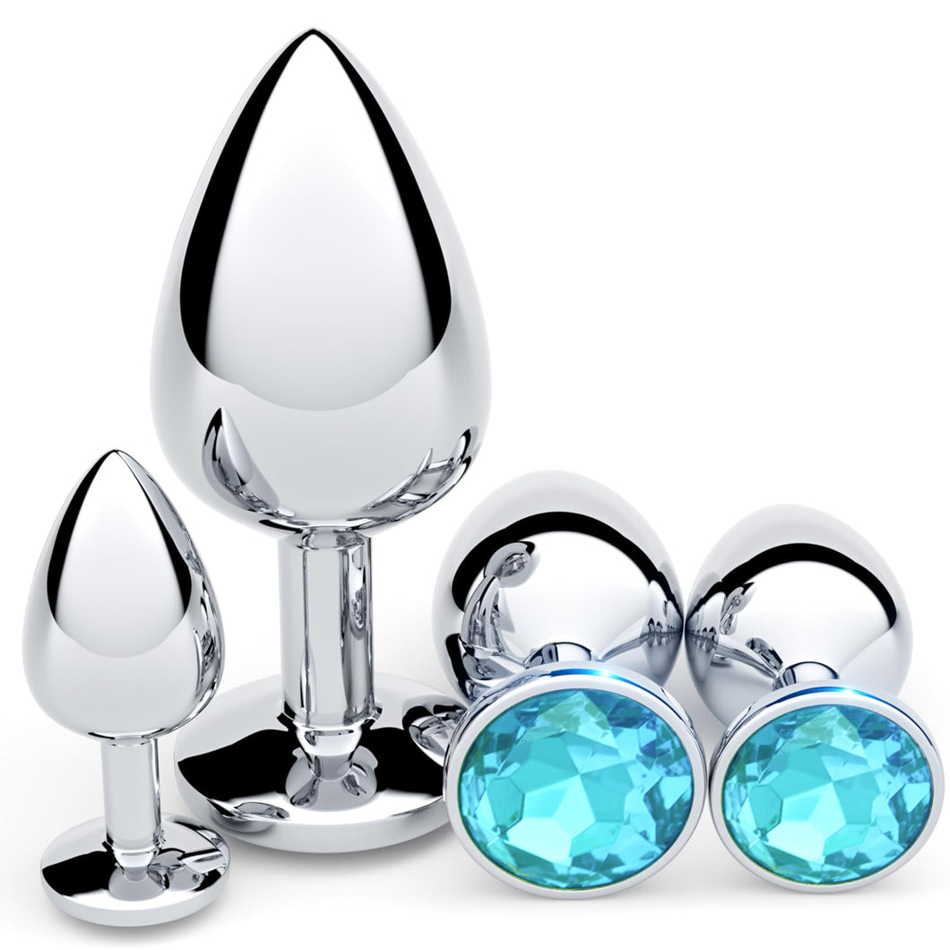 Anal Plug Beginner Set - 4 PCS Jewel Butt Plugs Sex Toy Anal Training Kit- G Spot Anal Sex Adult Toy for Beginner Adult Unisex W