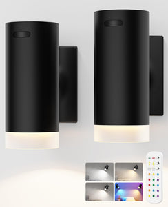Afyuol Led Wall Sconces, Battery Wall Sconces Set Of Two With Rechargeable Battery Operated 12Rgb And 3Cct Dimmable Wireless Mag