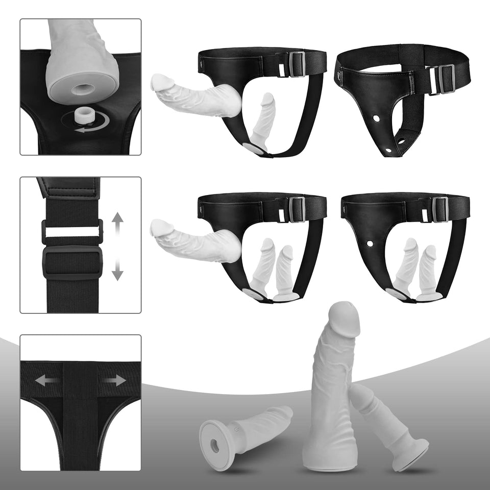 Harness Strap-On Vibration Realistic Dildos - Adjustable Strapless Strap-On Dildos with 10 Modes & 3 Dildos Silicone Anal G-spot