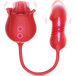 Dildo Vibrator Sex Toys for Women, Rose Adult Toys with G Spot Vibrators Nipple Clit Anal Rose Sex Toy - 9 Modes, Hands-Free Thr