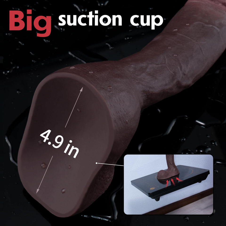 9 Inch Black Realistic Dildo Feels Like Skin, with Huge Strong Suction Cup Dildos for Hands-Free Play, Soft Liquid Silicone Anal