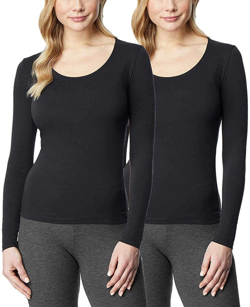 32 Degrees Womens 2 Pack Ultra Light Thermal Baselayer Scoop Top, Black/Black, X-Large