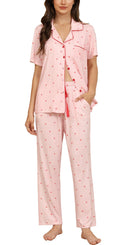 Samring Womens Button Down Pajama Sets Short Sleeve Sleepwear Soft Pjs Lounge Sets Light Pink Heart L