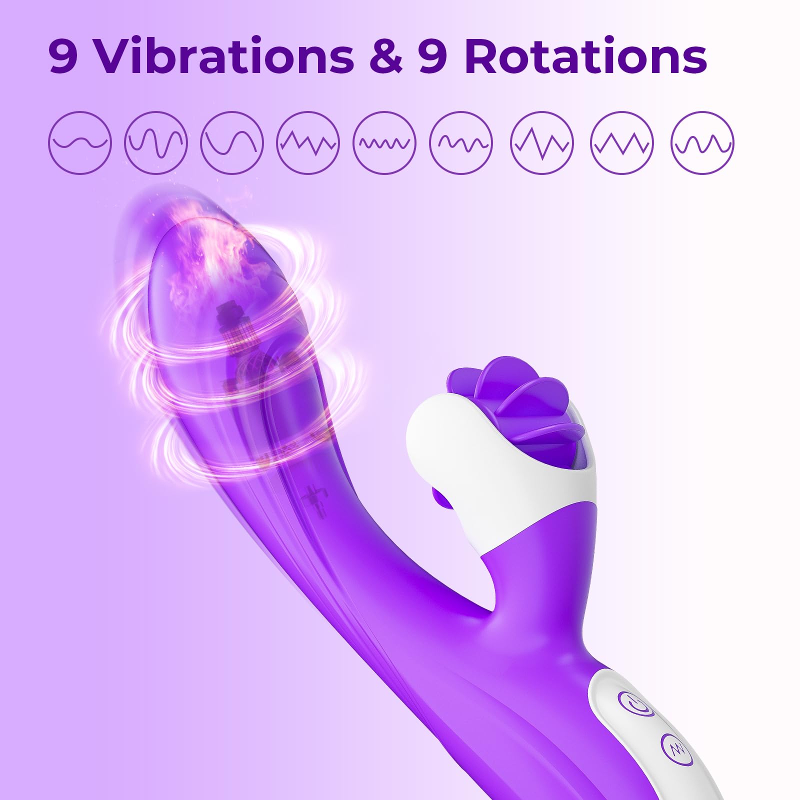 2in1 G Spot Vibrator Sex Toys for Women and Couple, Thrusting Body-Safe Silicone Vibrator Rabbit with 9 Rotating & 9 Vibrating M