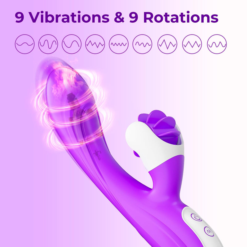 2in1 G Spot Vibrator Sex Toys for Women and Couple, Thrusting Body-Safe Silicone Vibrator Rabbit with 9 Rotating & 9 Vibrating M