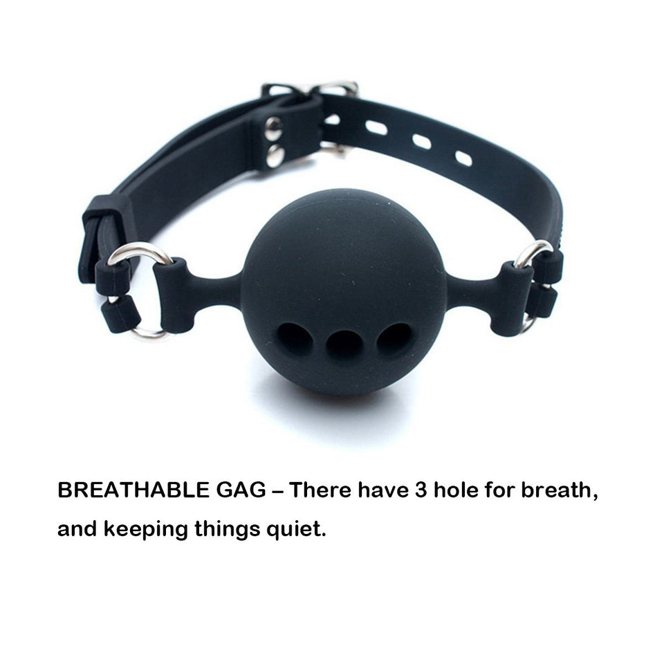 RYOZOCH Silicone Breathable Ball Gag for Adult Bondage Restraints Sex Play (Black, 1.9in Ball)