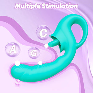 G Spot Clitoral Licking Vibrator, Silicone Dildo Clitoral Stimulator with 10 Licking & Vibrating Modes, Strapless Strap-On Dildo