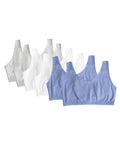 Fruit Of The Loom Womens Built Up Tank Style Value Pack Sports Bra, Heather Blue/White/Heather Grey/Heather Blue/White/Heather G