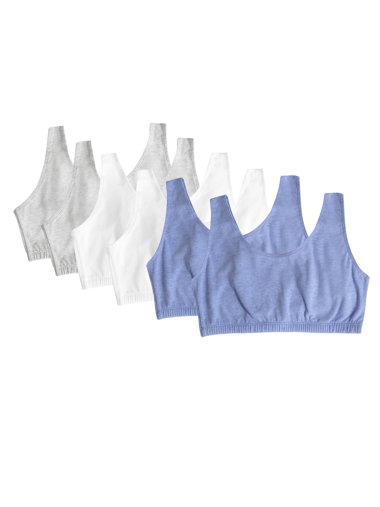Fruit Of The Loom Womens Built Up Tank Style Value Pack Sports Bra, Heather Blue/White/Heather Grey/Heather Blue/White/Heather G