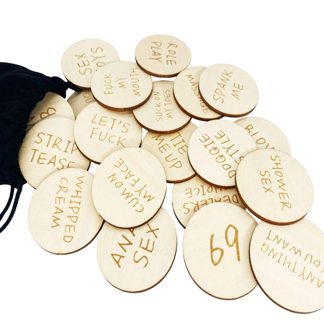 20Pcs Funny Tokens Sex, Date Night Ideas Activity Tokens Games Funny Wooden Couples Wedding Anniversary Token Gift Romantic Funn