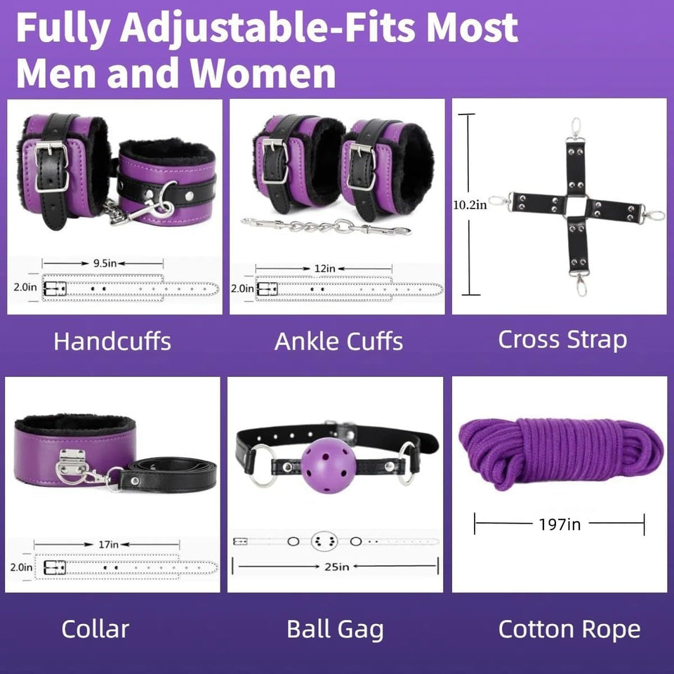 BDSM Bondage Restraint Kits 12PCS Sets Sex Toys Handcuffs Ankle Collar Cuffs Blindfold Feather Tickler Ball Gag Anal Plug SM Gam